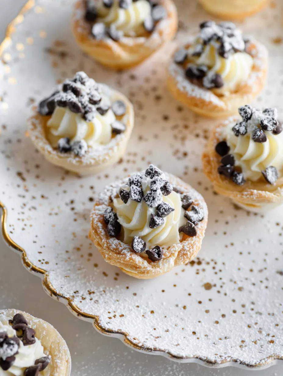Little sweets on a plate dusted with sugar and dotted with chocolate.