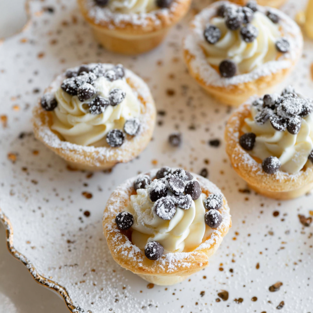 Cupcakes on a plate topped with chocolate chips.