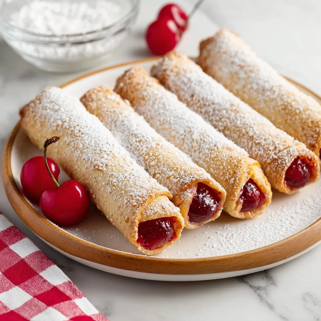 Pastries piled up with cherries on top.