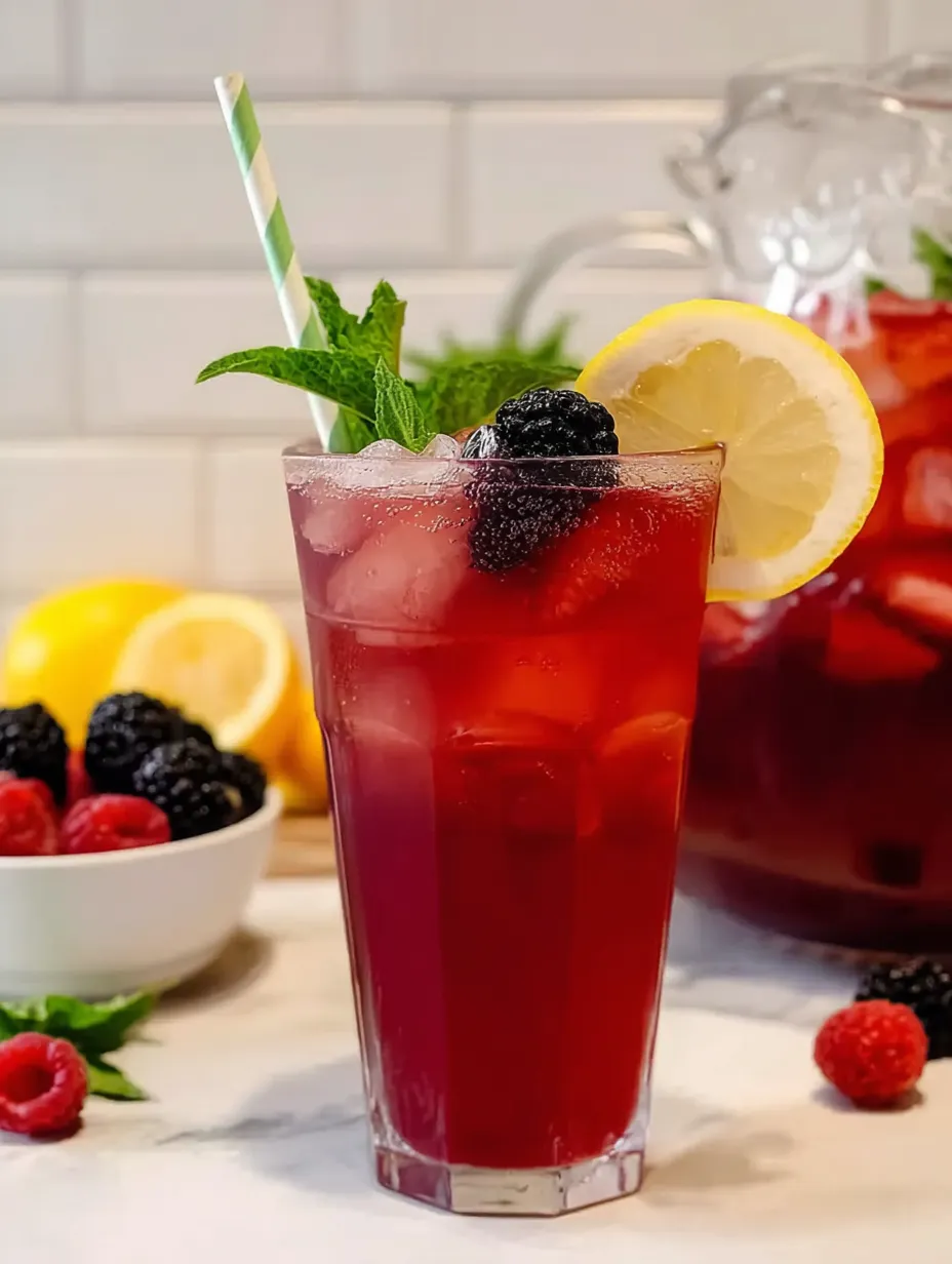 A glass filled with reddish-pink lemonade and a fresh lemon wedge on the rim.
