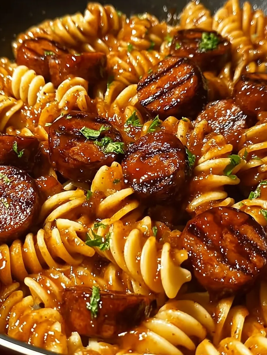 A dish of noodles, meat, and veggies twisted together.