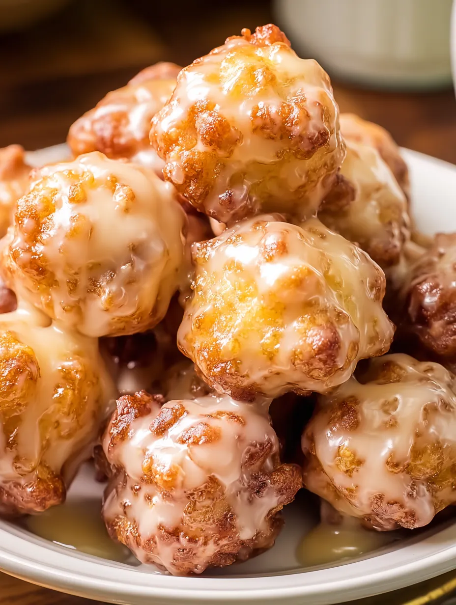 A plate stacked with glazed doughnuts.