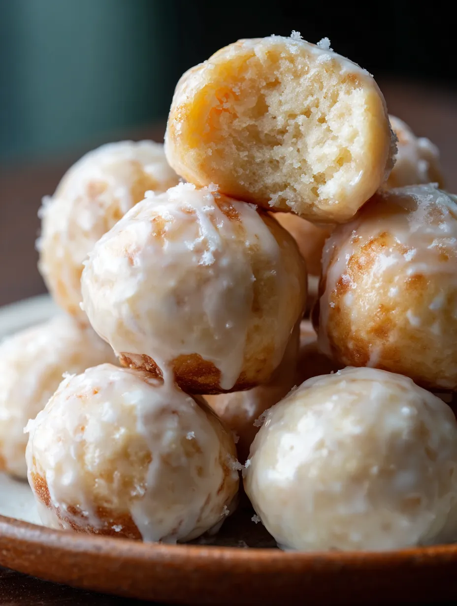 A pile of donut holes topped with powdered sweetener.
