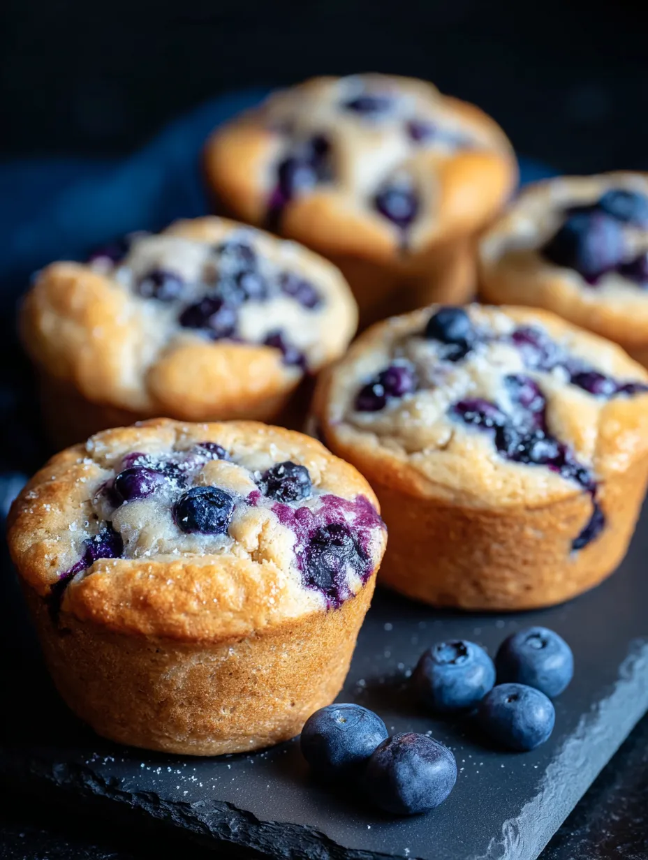 A plate stuffed with blueberry muffins.
