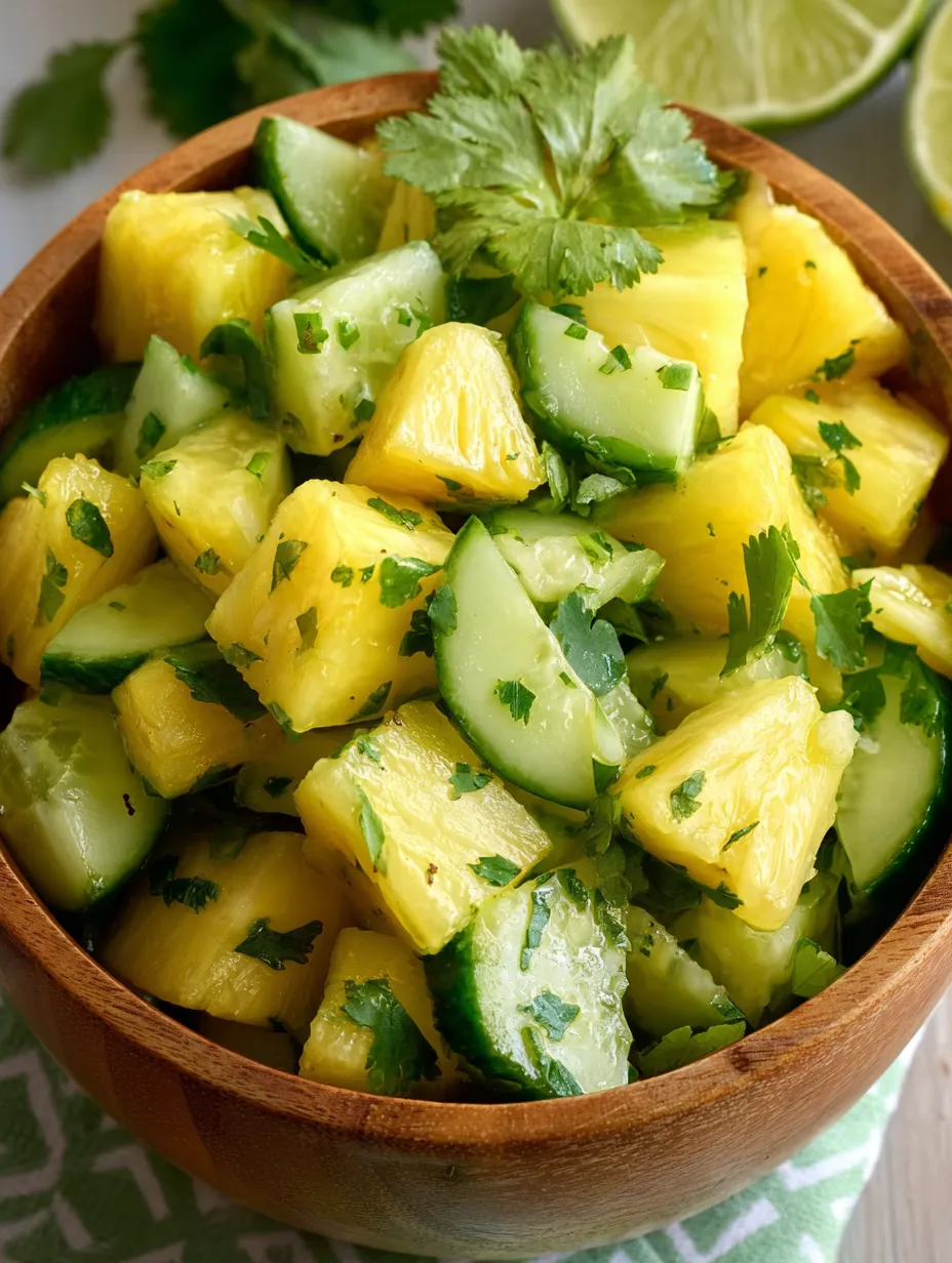Cucumbers and pineapple slices together in a bowl.