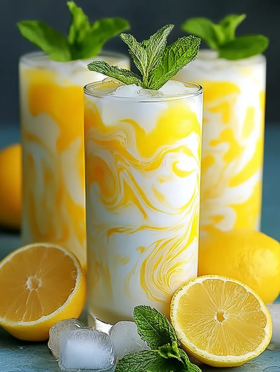 Two glasses of lemonade with lemon slices floating on top.