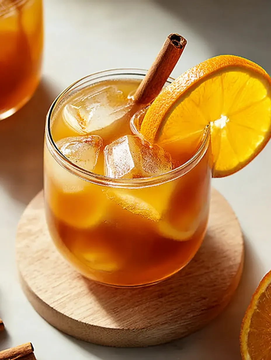 A glass with orange tea and a fresh orange slice.