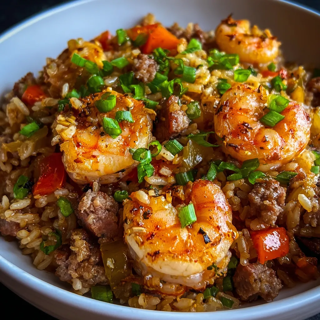 Shrimp, veggies, and rice served in a bowl