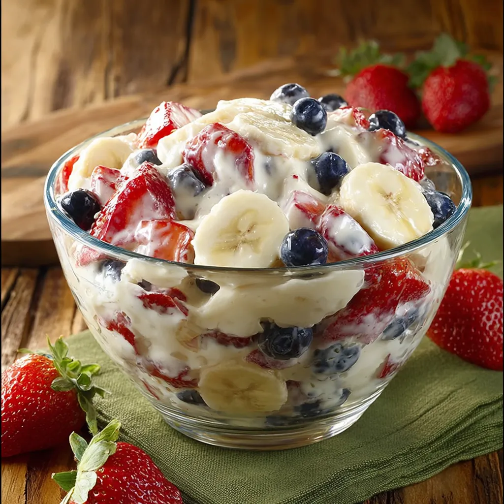Bowl filled with bananas, strawberries, and blueberries