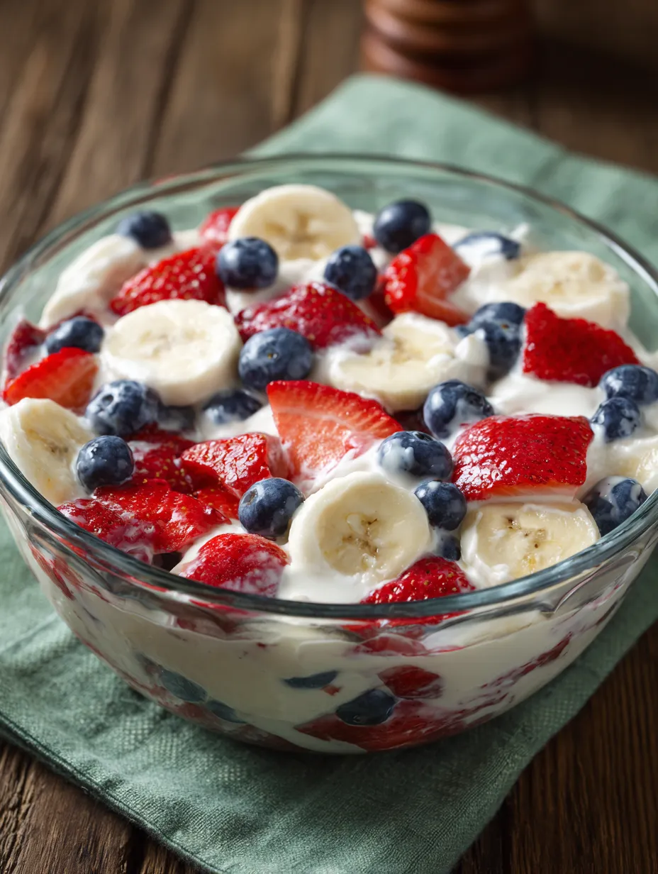 A bowl filled with bananas, strawberries, and blueberries.