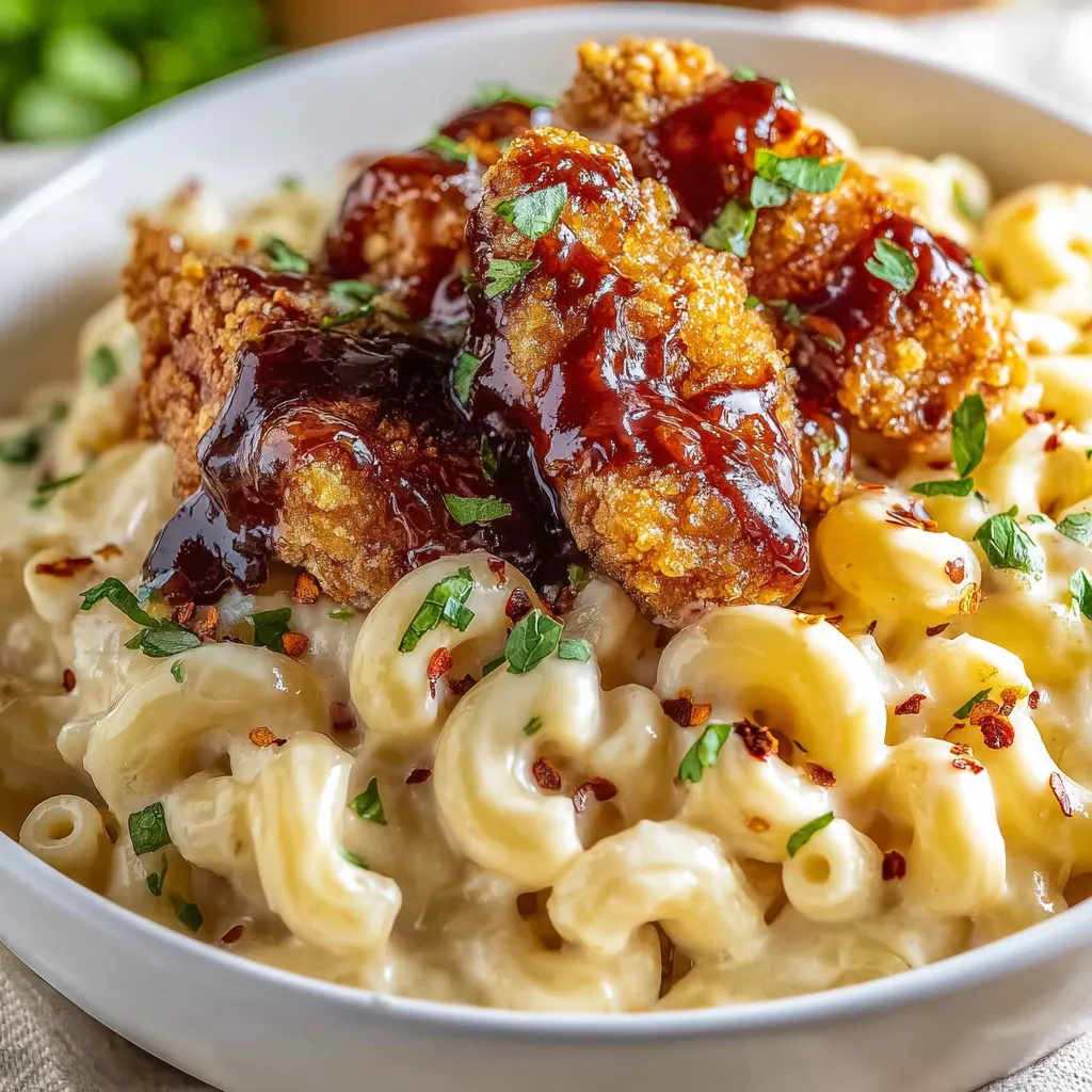 Plate showing chicken with macaroni pasta