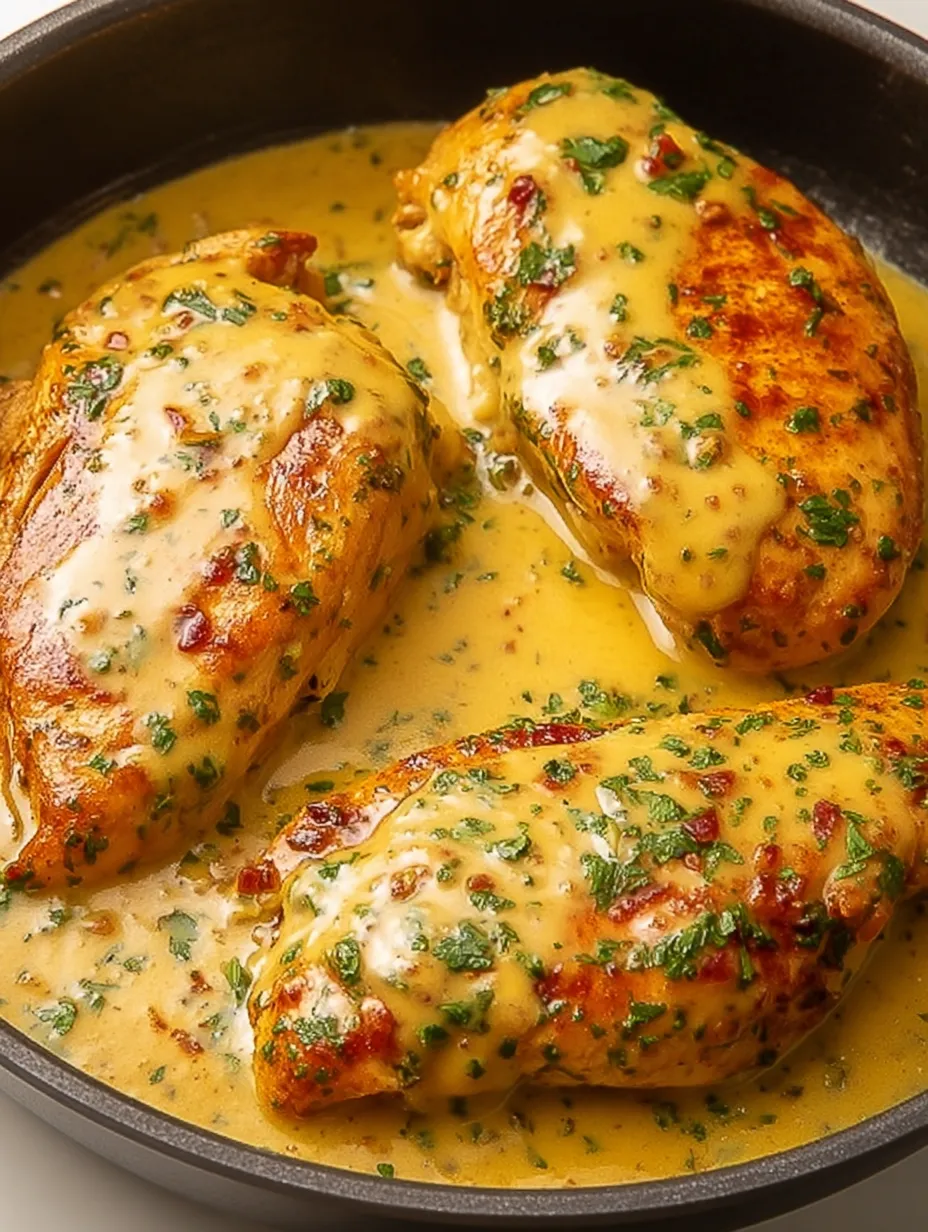 Chicken cooked in rich sauce with fresh basil.