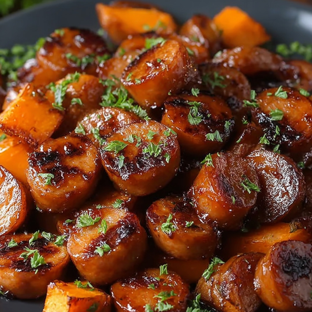 Plate loaded with food and topped with fresh herbs.