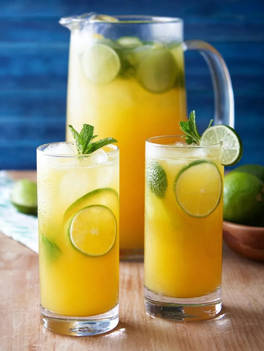 Two glasses of orange juice with limes.