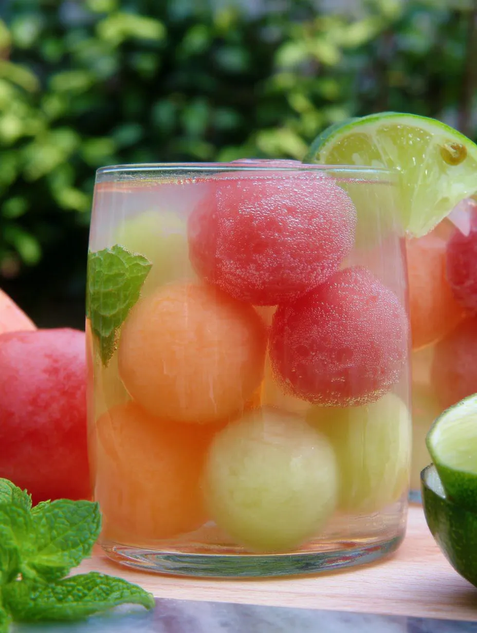 Fruit packed glass with lime on the rim.