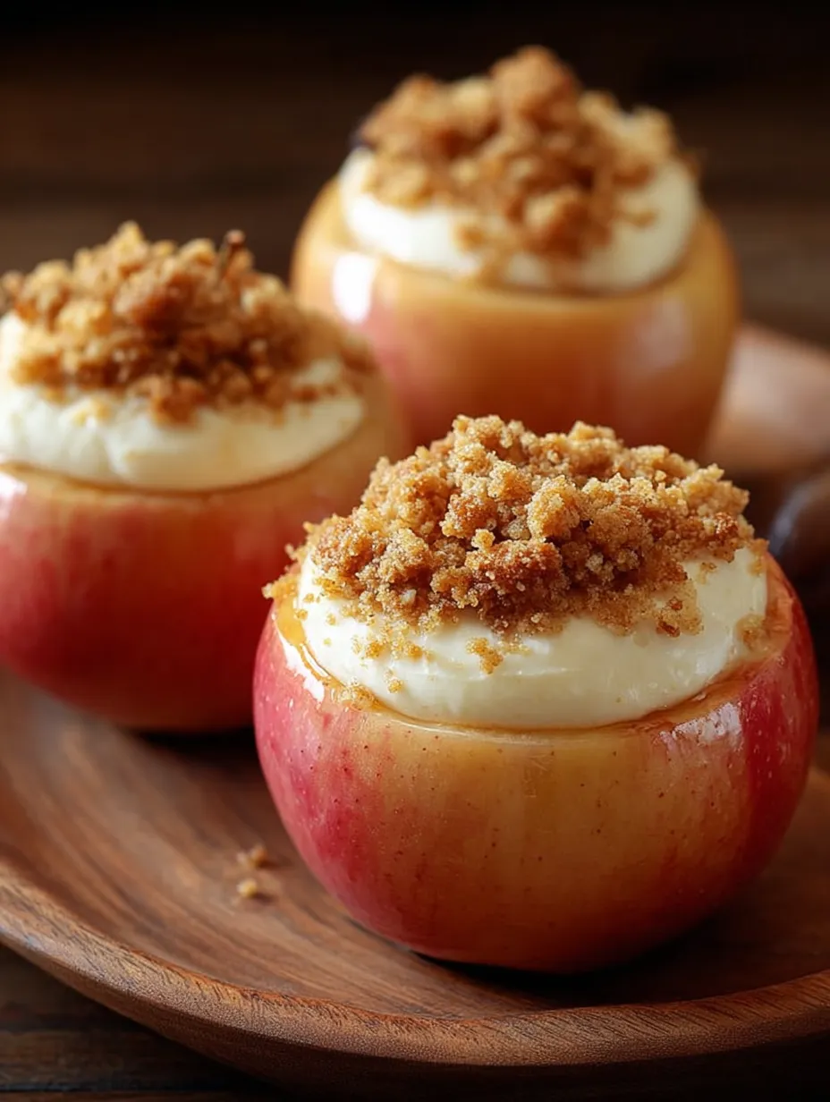 Apple trio covered in cinnamon crumb topping.