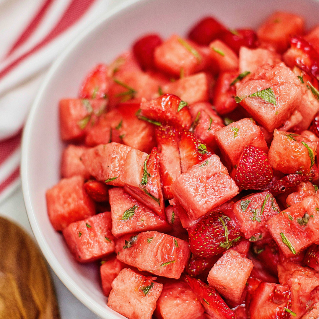 Slices of watermelon in a large bowl.