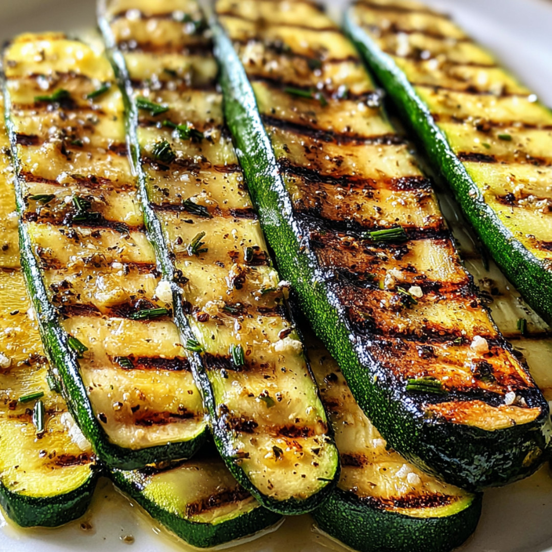Grilled zucchini sprinkled with seasonings.