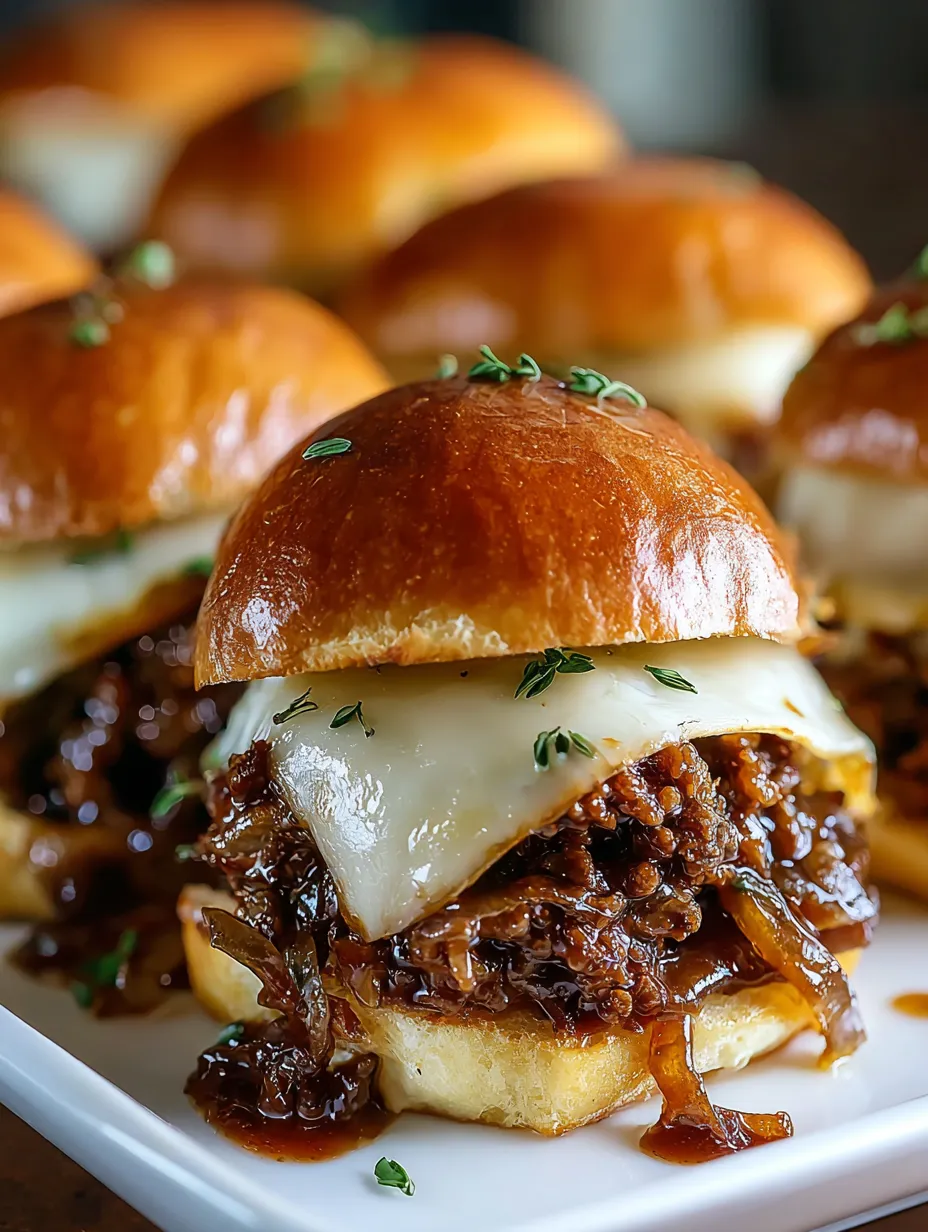 A plate loaded with sandwiches sporting melty cheese and beef.