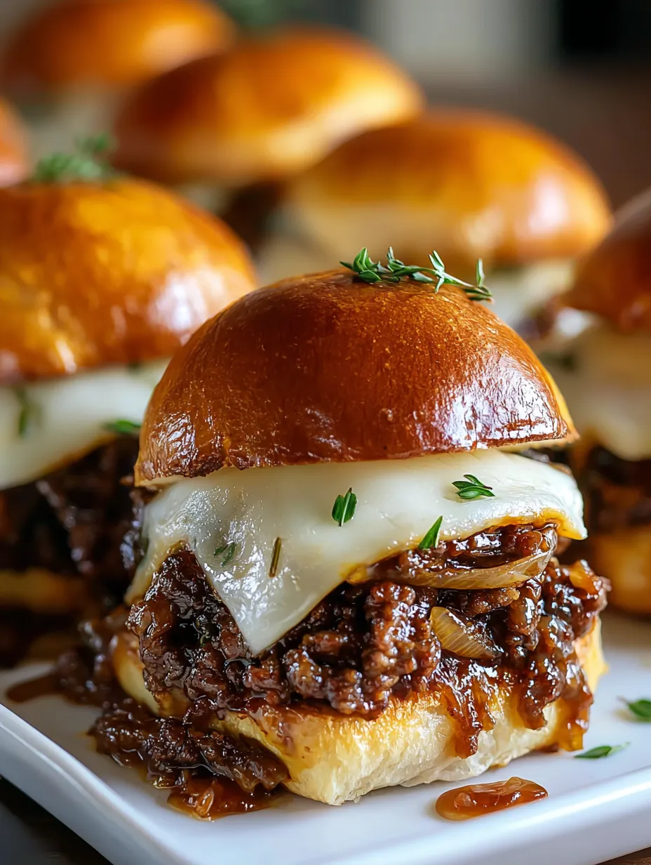 Cheesy beef and onion burger close-up, looking super tempting.