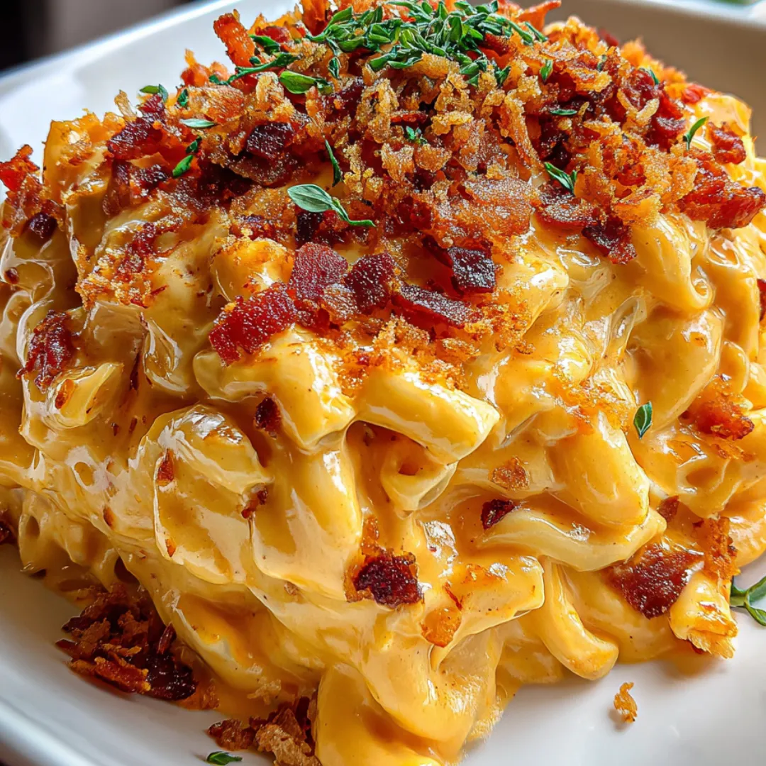 Cheesy baked goodness with chicken and bacon on a plate.