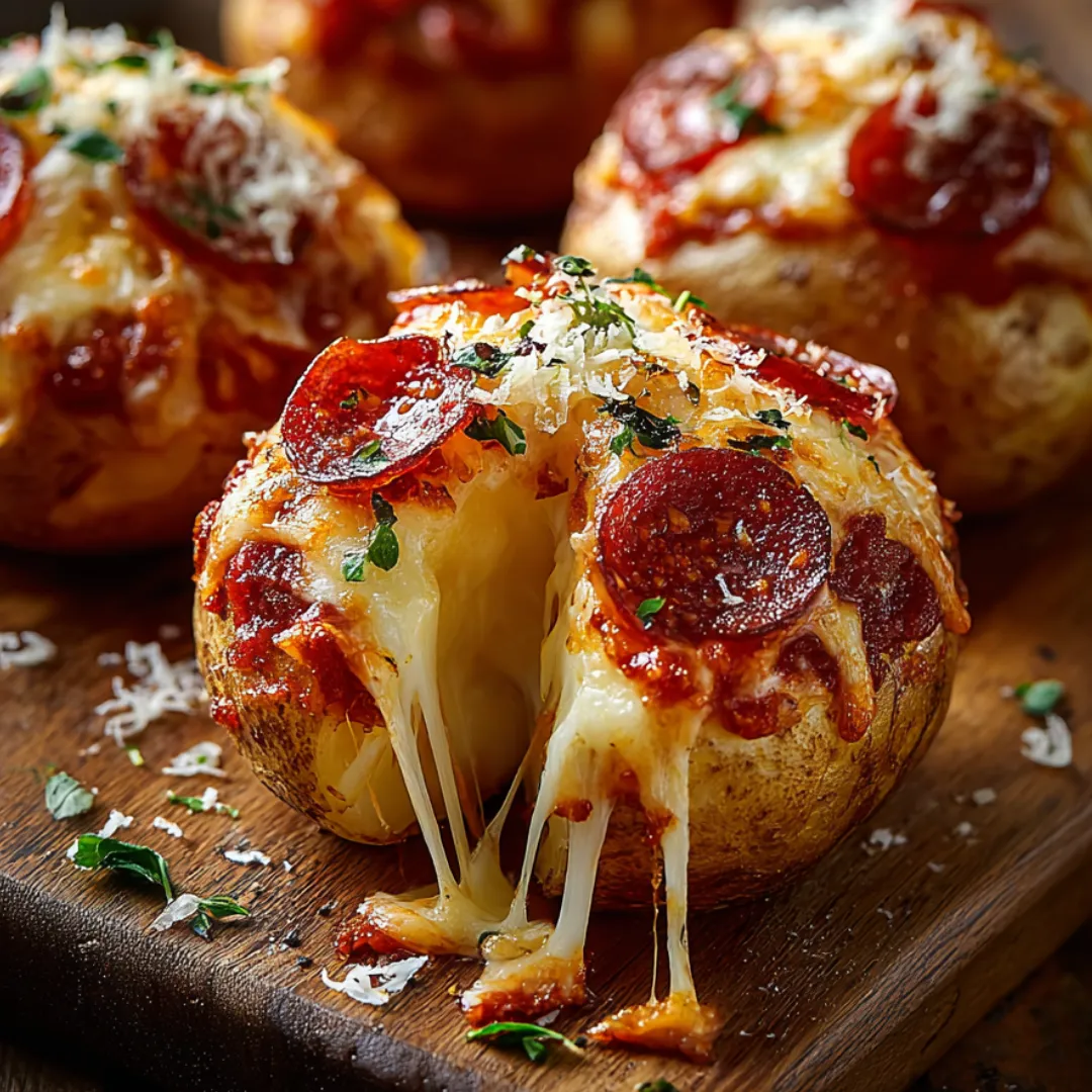 Cheesy pepperoni-filled snacks on a plate.