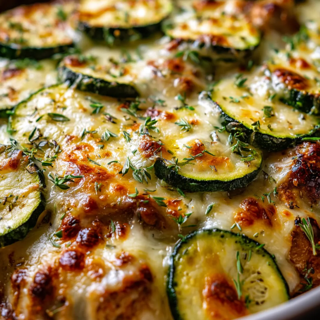 A cheesy dinner with chicken and fresh zucchini.