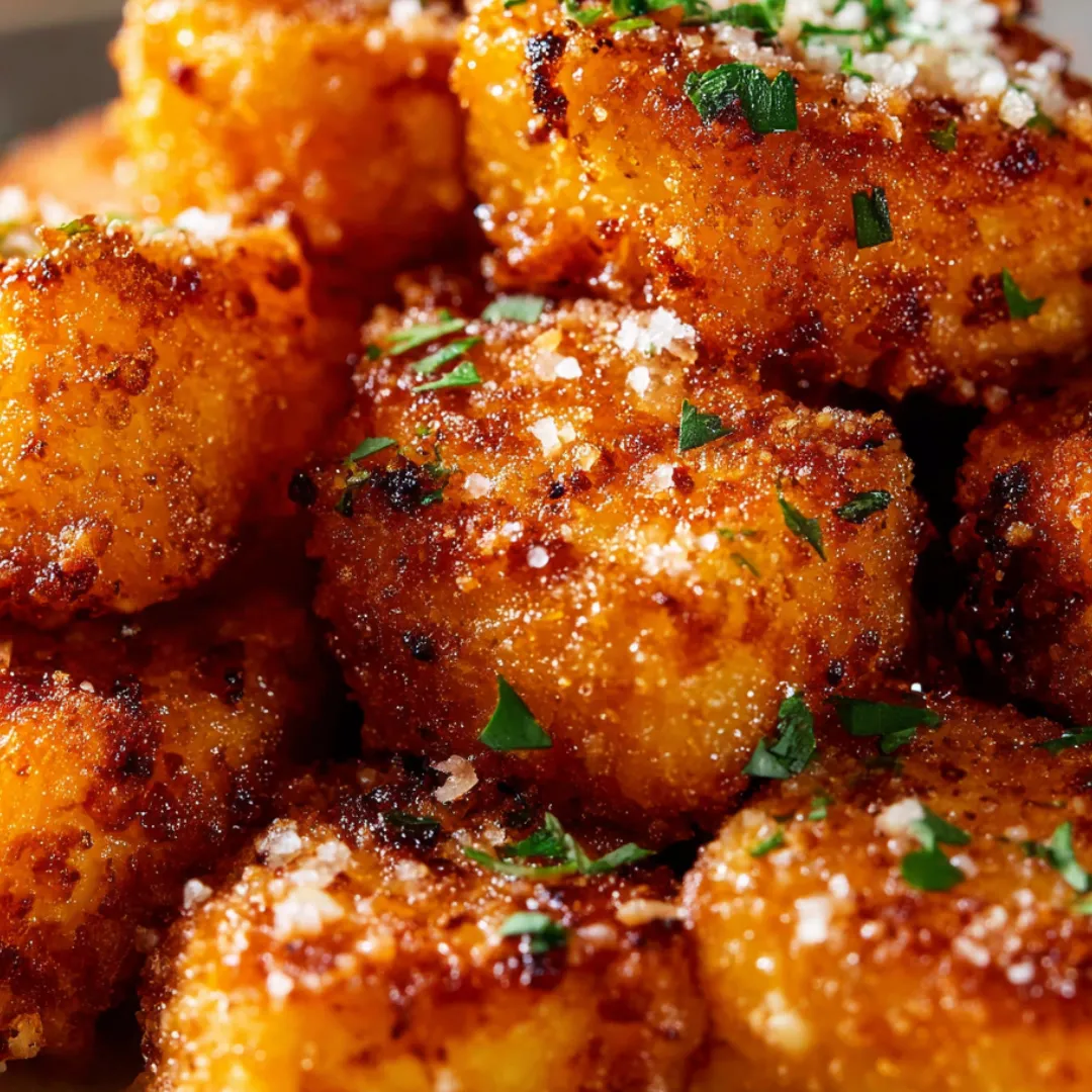 A pile of fried bites on a plate, topped with chopped parsley.