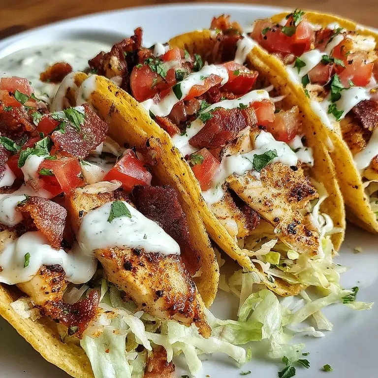 Plate loaded with chicken, bacon, and all the toppings.