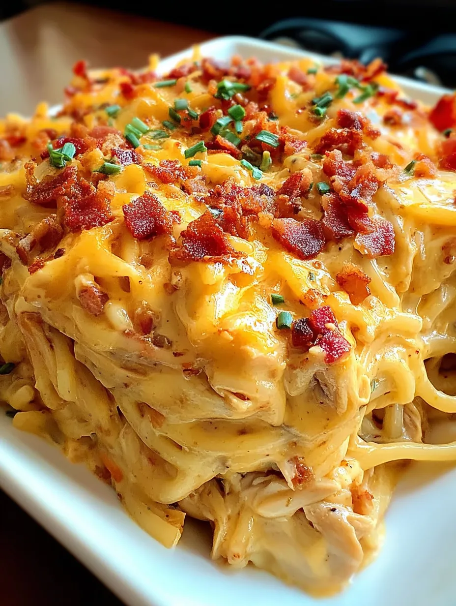 A plate stacked with chicken, bacon, and cheese.
