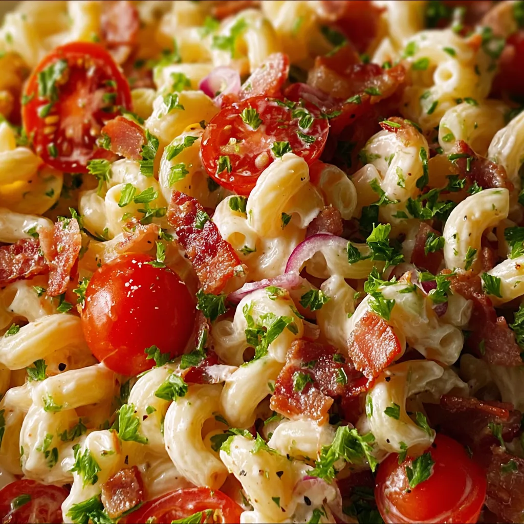 Pasta with bacon and tomatoes ready to eat.
