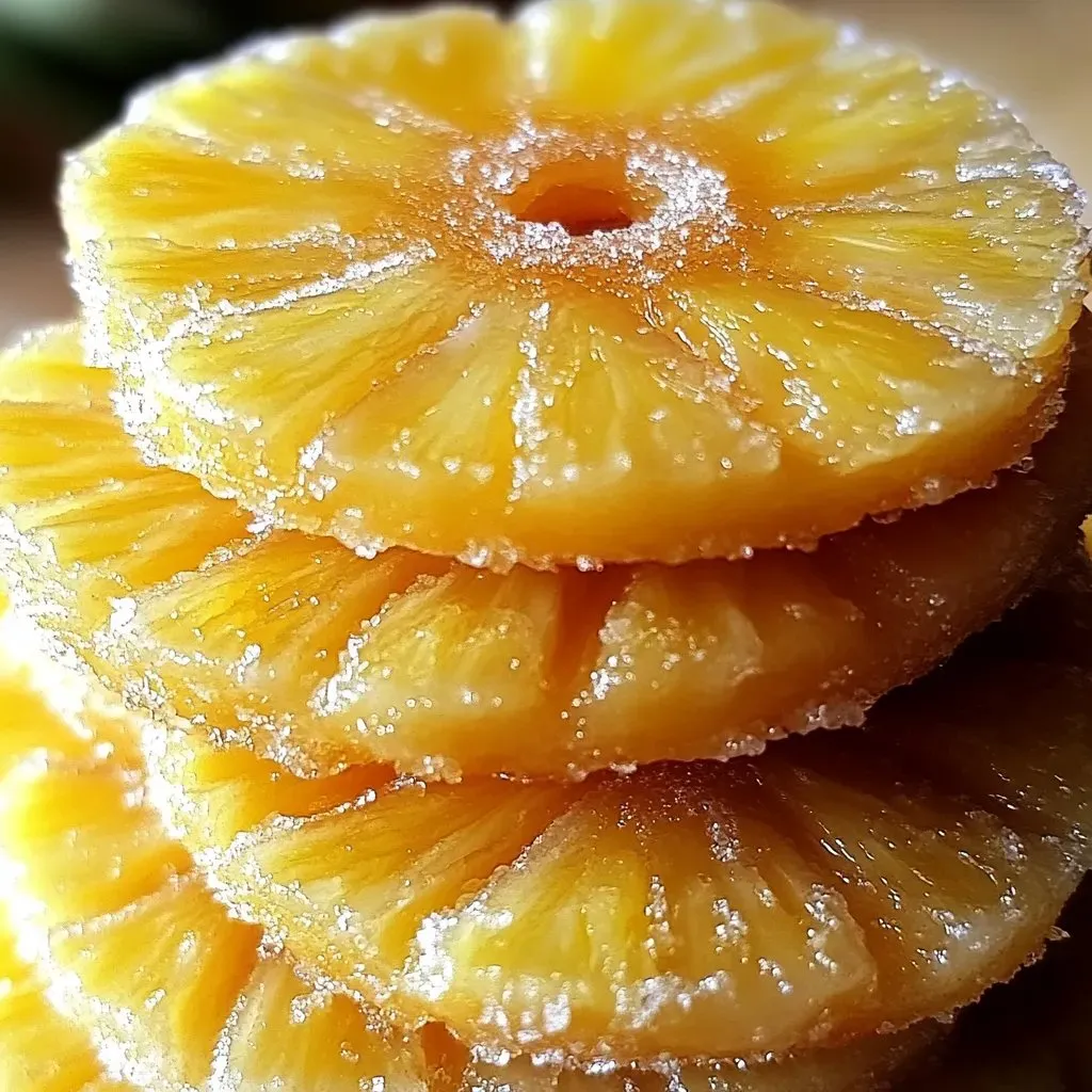 Sugar-topped pineapple slices stacked up