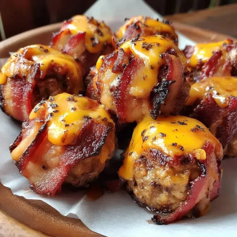 Plate of bacon wrapped meatballs