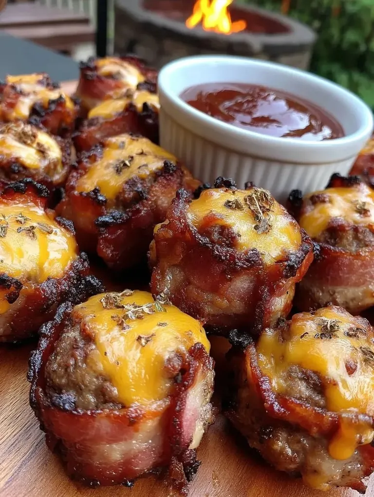 Meatballs hugged with bacon and ready for dipping sauce.