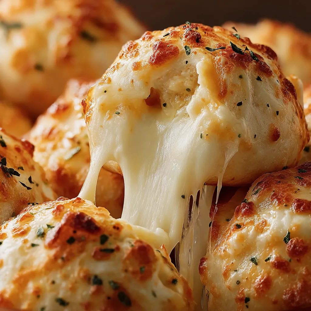 Bread balls covered in melted cheese.