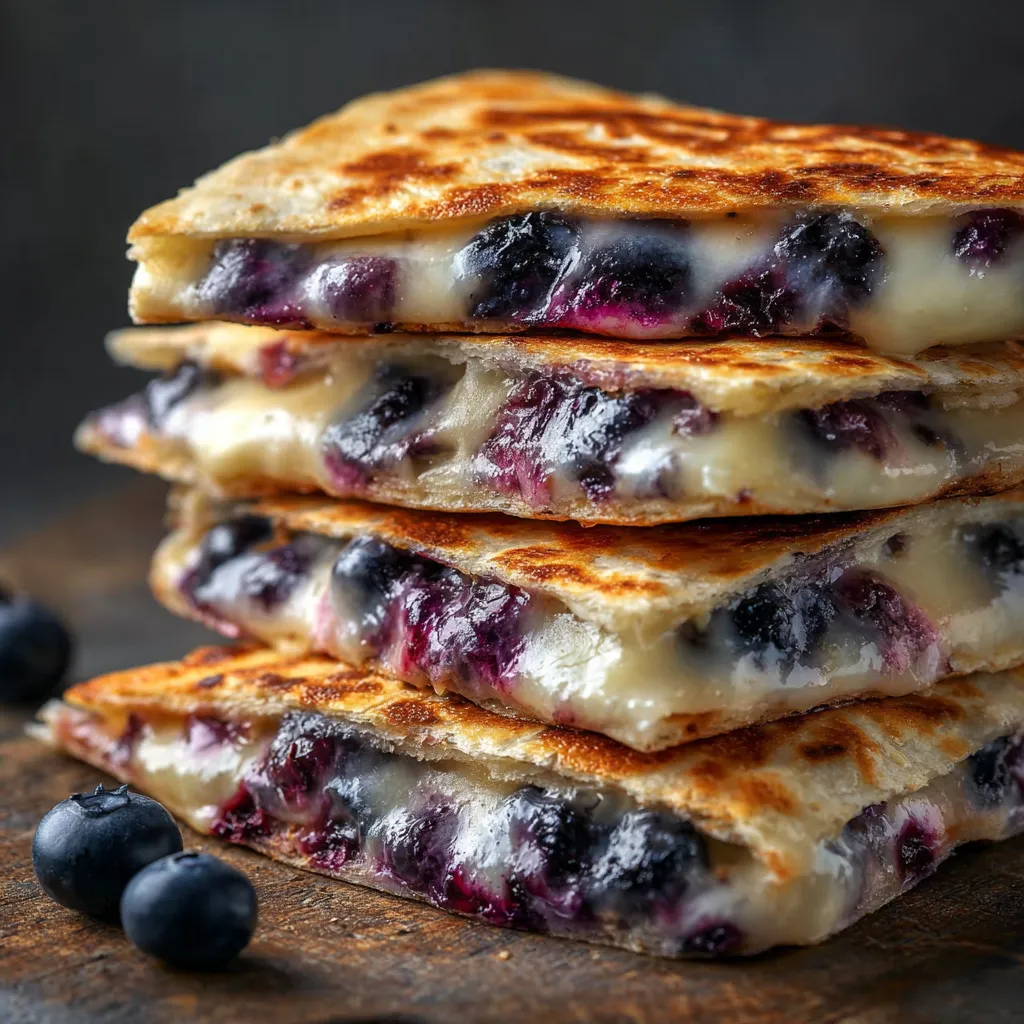 Stack of blueberry and cheese sandwiches.