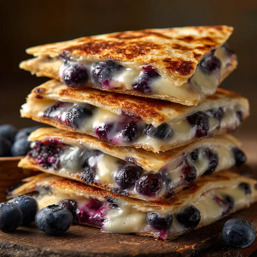 A tempting stack of blueberry cream cheese quesadilla slices.