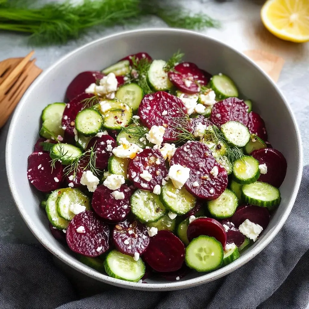 A bowl filled with colorful cucumbers, radishes, and beets.