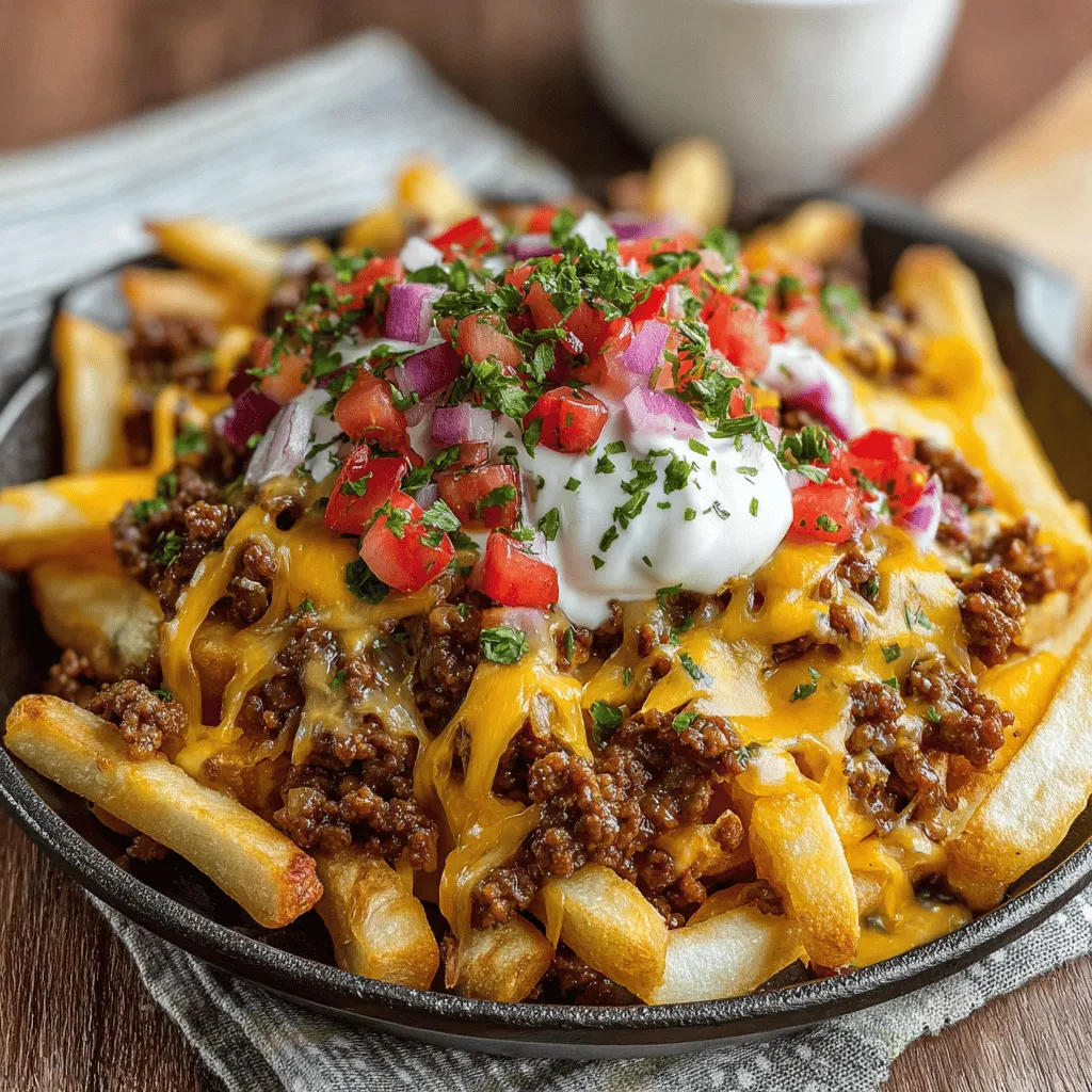 Food piled high on a plate and finished with a swirl of sour cream.