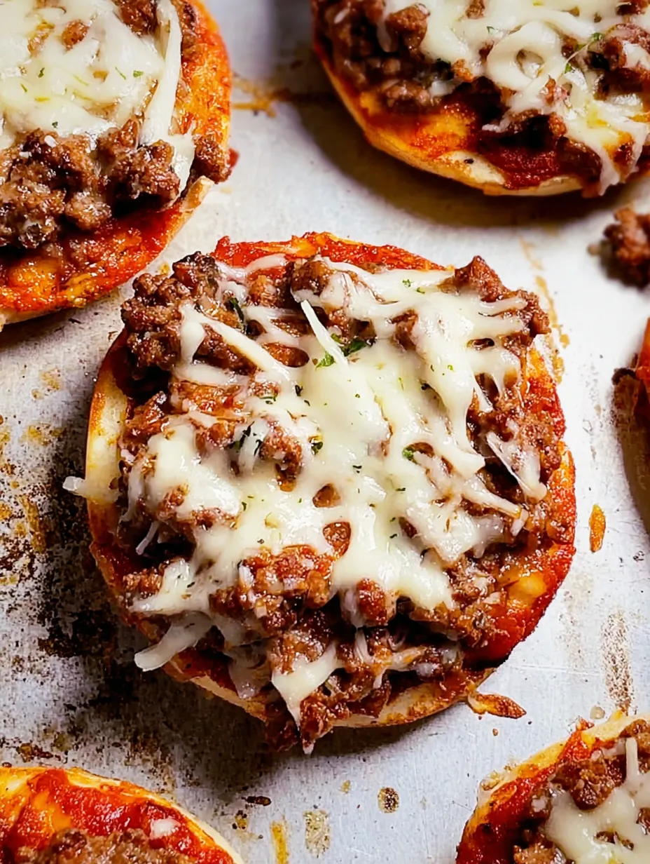 Zoomed-in shot of a cheesy, meaty slice of pizza.