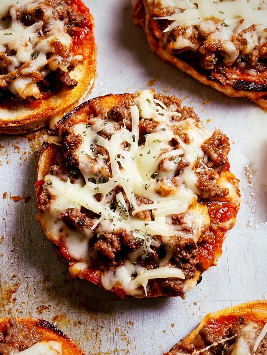Bread slice topped with cooked beef and melted cheese.