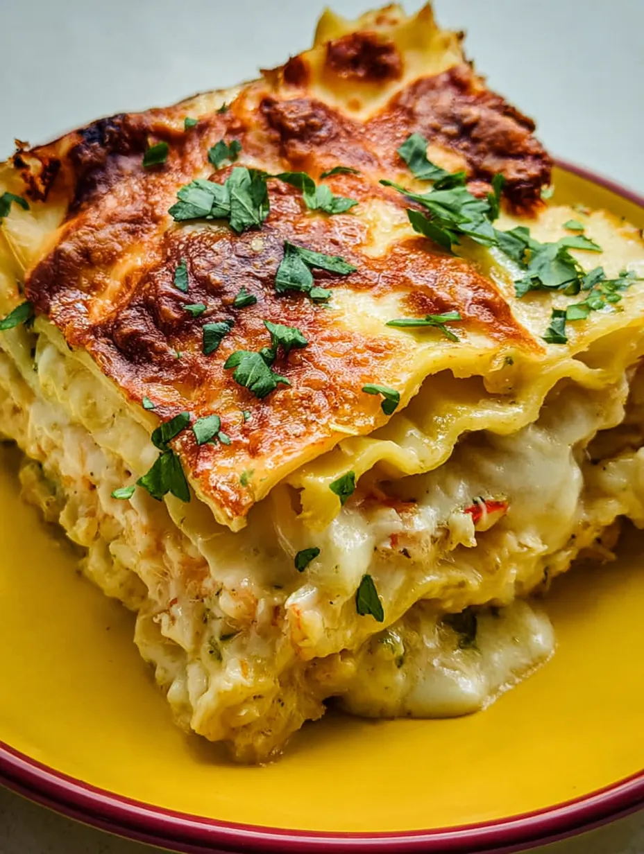 Lasagna close up with herbs sprinkled on top