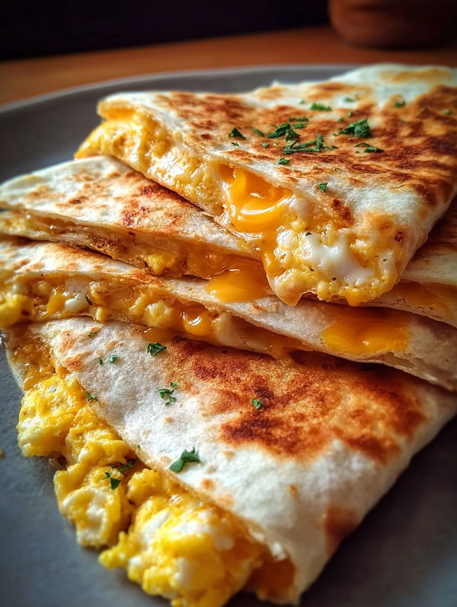 A stack of cheddar egg quesadillas.