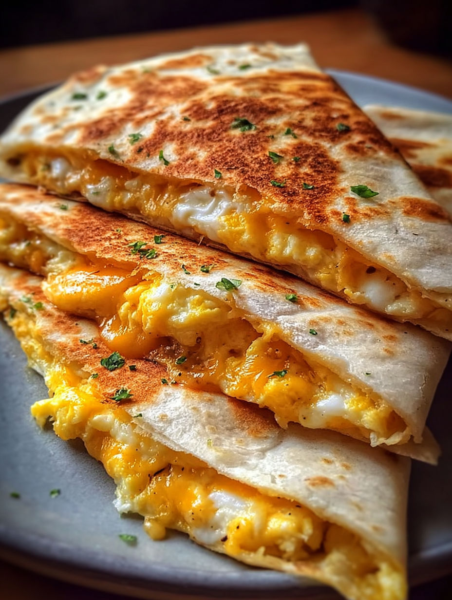 A cheddar egg quesadilla on a plate.