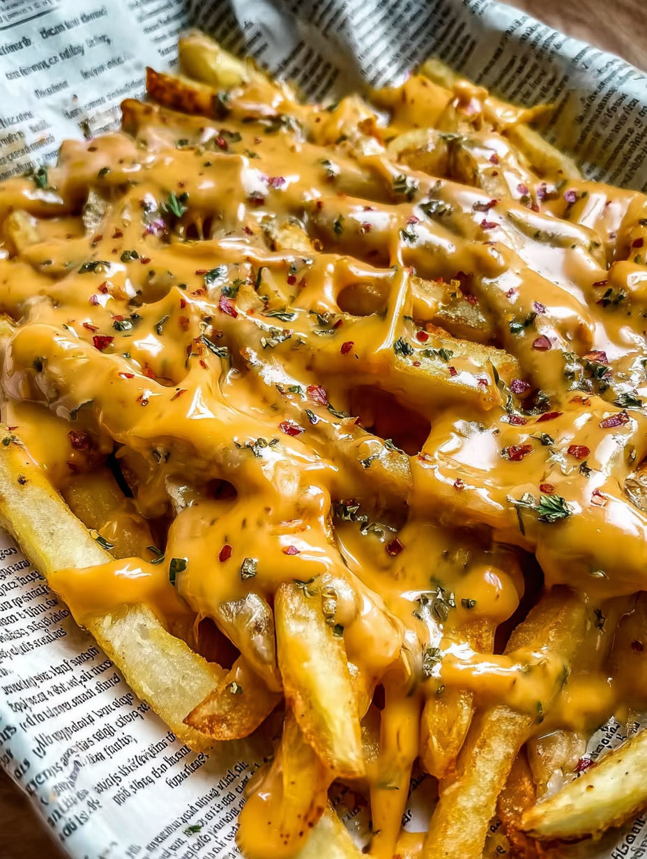 A plate of fries with cheese and spices.