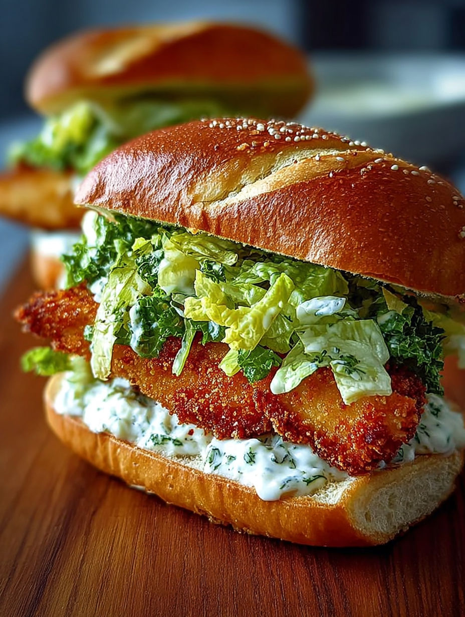 A crispy chicken Caesar sandwich with lettuce and mayonnaise.