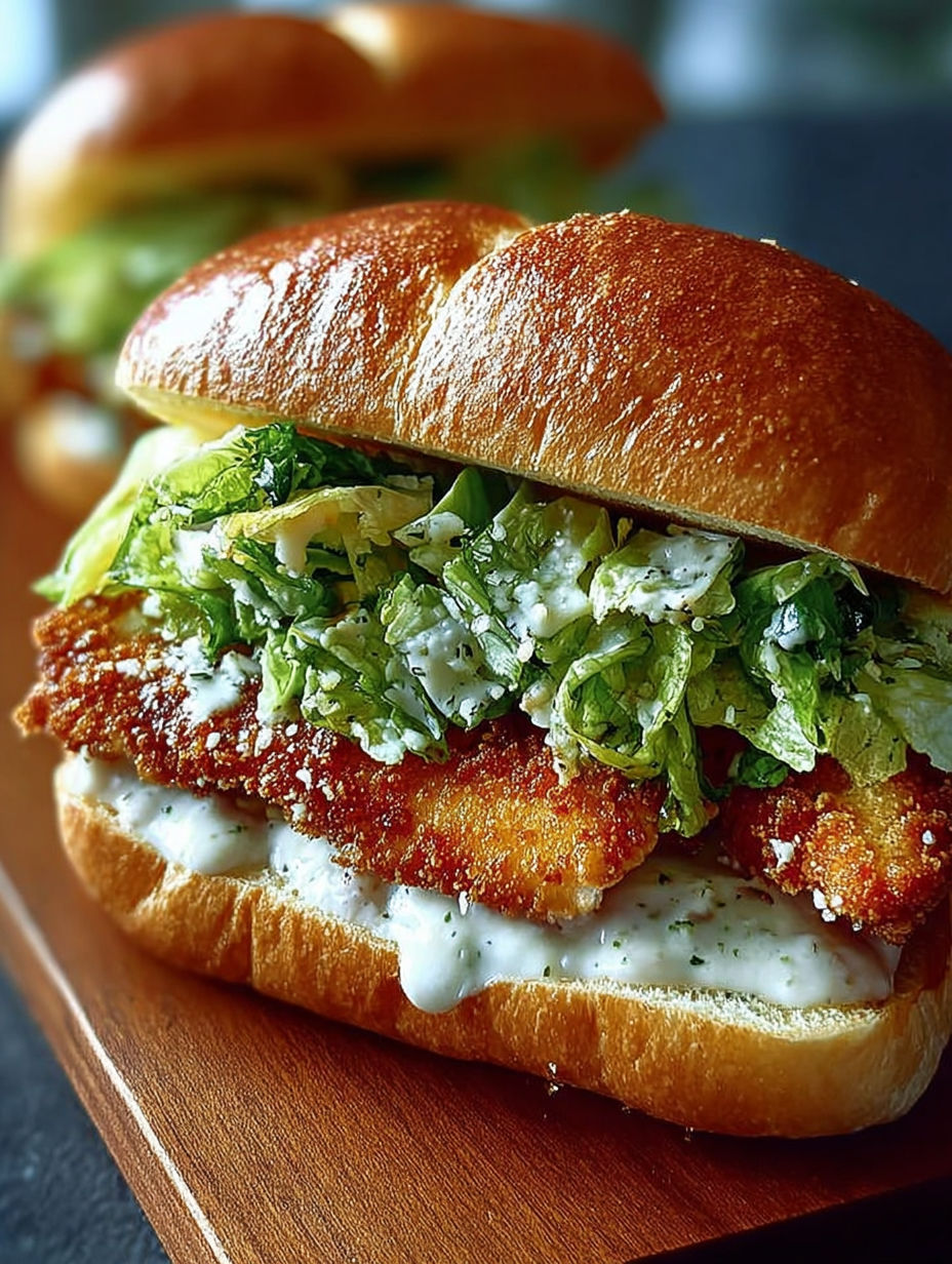 A crispy chicken Caesar sandwich on a bun.