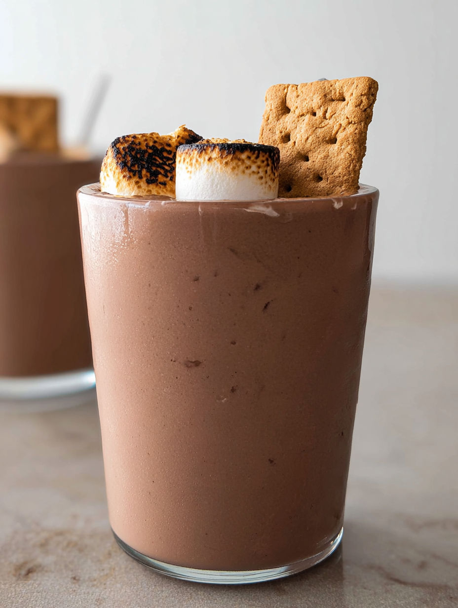 A glass of chocolate milk with marshmallows and a cookie on top.