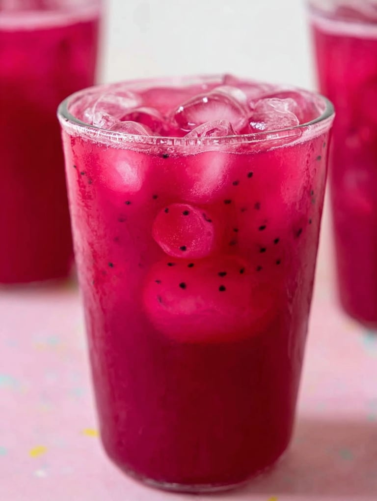 A glass of Mango Dragon Fruit Lemonade.
