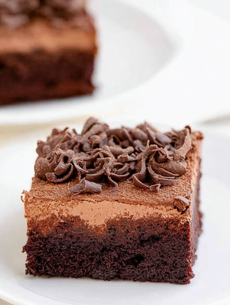 A slice of chocolate mousse brownies.